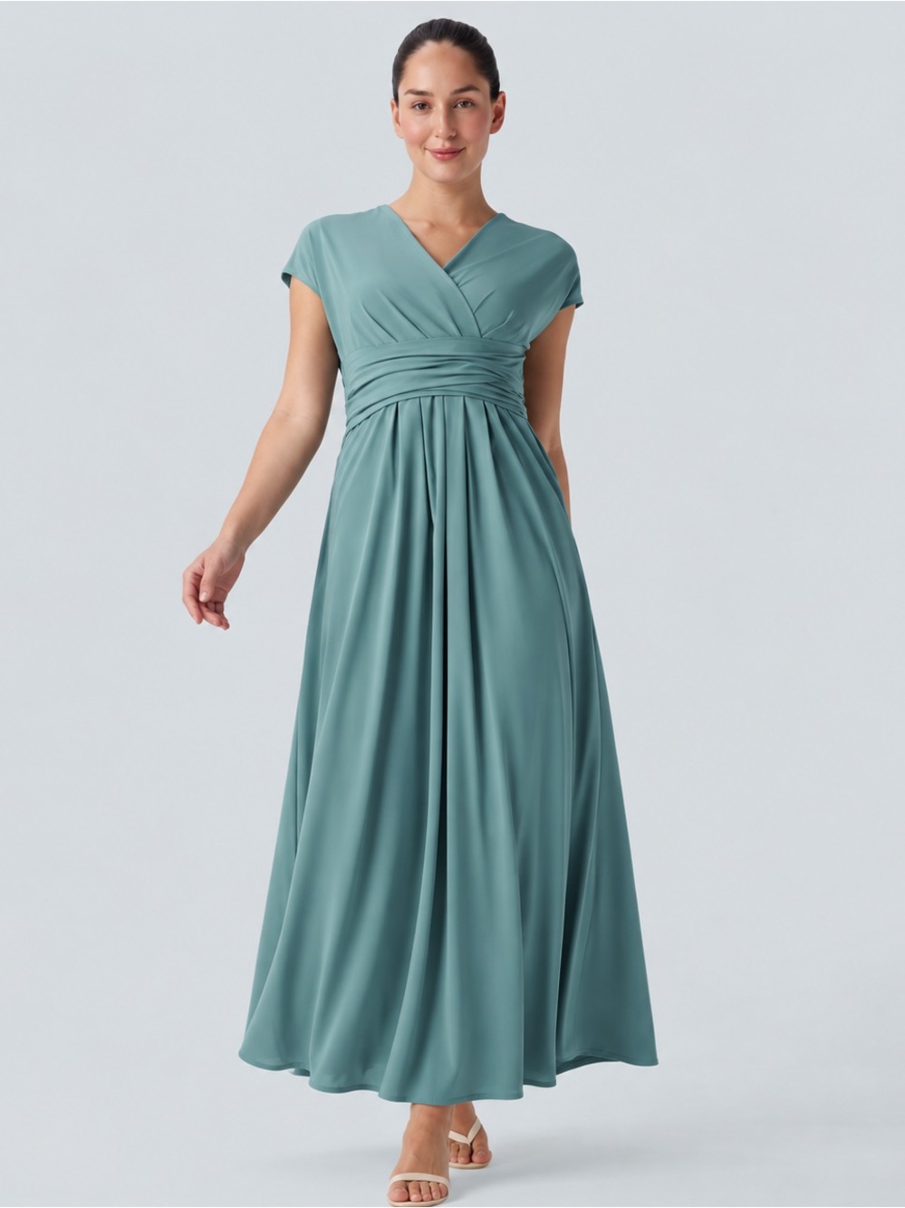 Halara Breezeful Maxi Dress XL Stone Blue Short Sleeve Pockets Tie Back Timeless